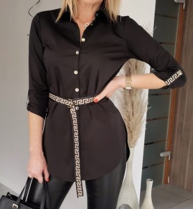 Czarna dłuższa koszula tunika z paskiem Marlene Black