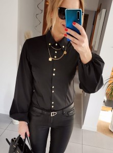 Czarna koszula damska z bufiastymi rękawami Sara Black